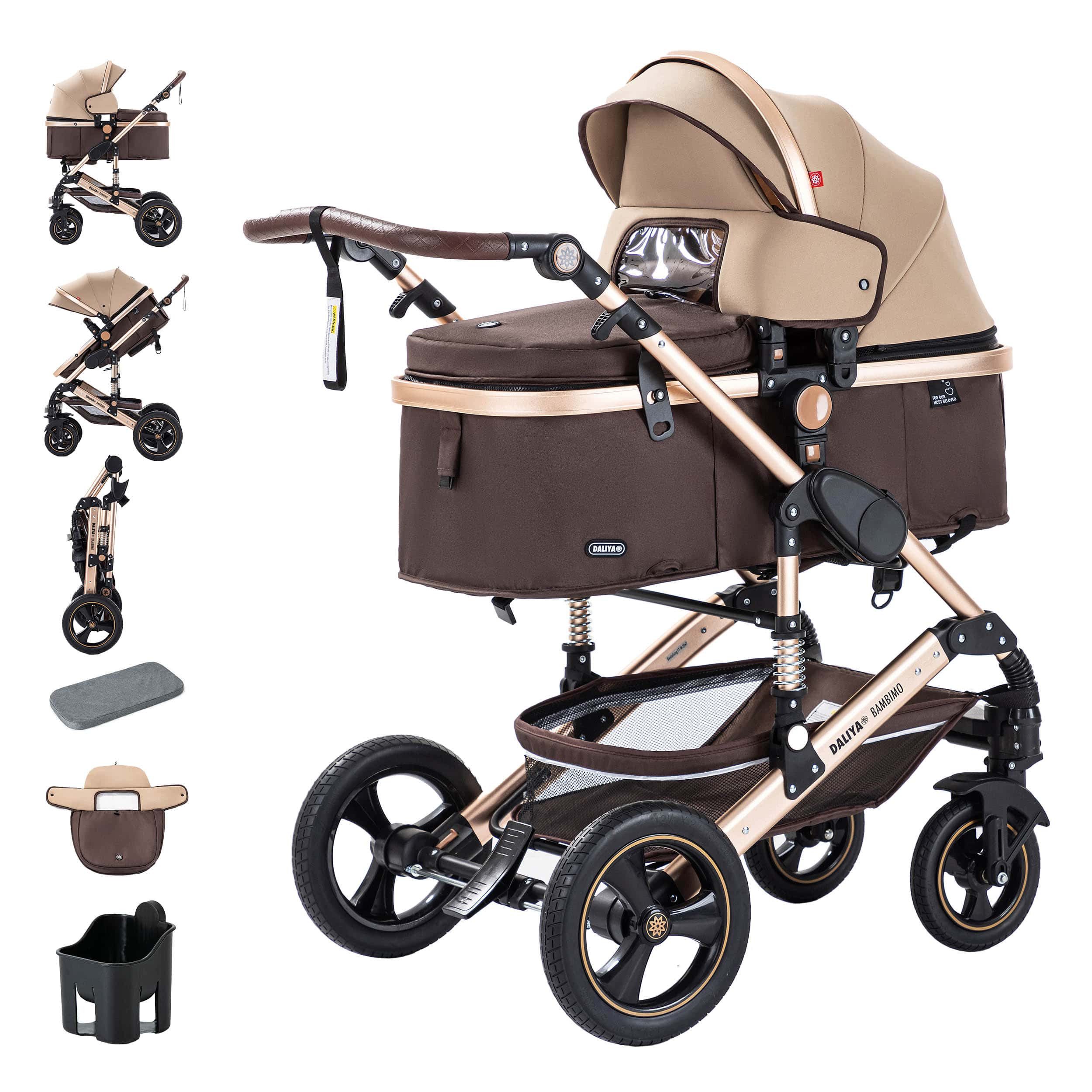 Daliya® Kombi-Kinderwagen BAMBIMO 2in1 Kinderwagen & Buggy, Babywanne und Sportsitz, Alu-Rahmen, (Grundausstattung für Babys, 9-tlg), Großer Einkaufskorb, Federung, weiche Matratze, Belüftungssystem