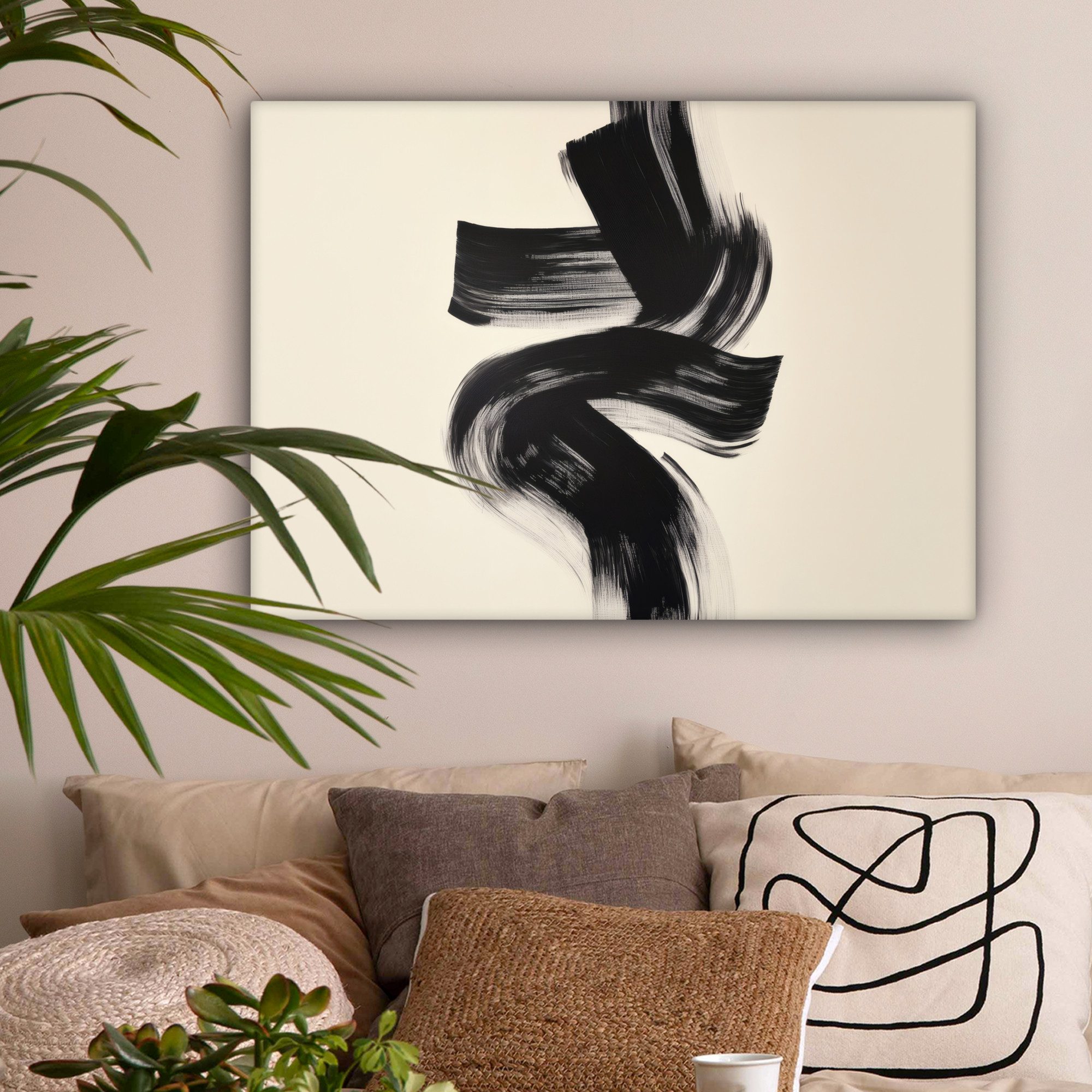 OneMillionCanvasses® Leinwandbild Streifen - Schwarz - Abstrakt, Fotodruck (1 St), Wandbild, Deko Schlafzimmer Wohnzimmer Flur 70x50 cm
