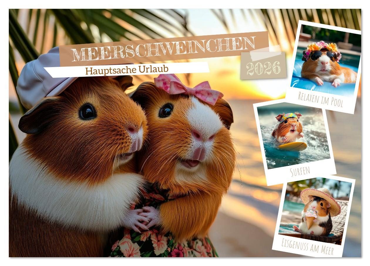 CALVENDO Wandkalender Meerschweinchen - Hauptsache Urlaub (Wandkalender 2026 DIN A3 quer), C