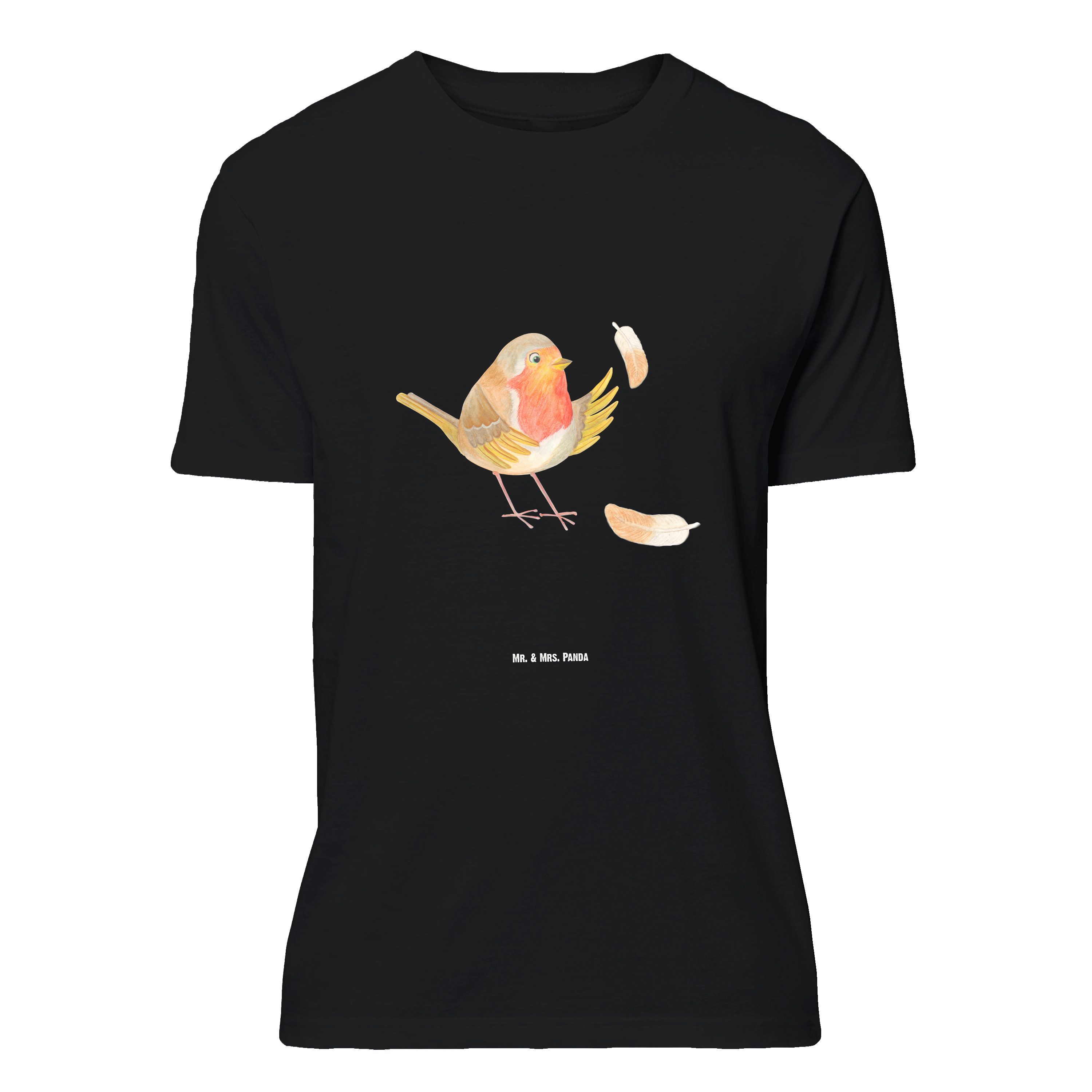 Mr. & Mrs. Panda T-Shirt Rotkehlchen Federn - Schwarz - Geschenk, Tshirt, Tiere, Motivationsbi (1-tlg)
