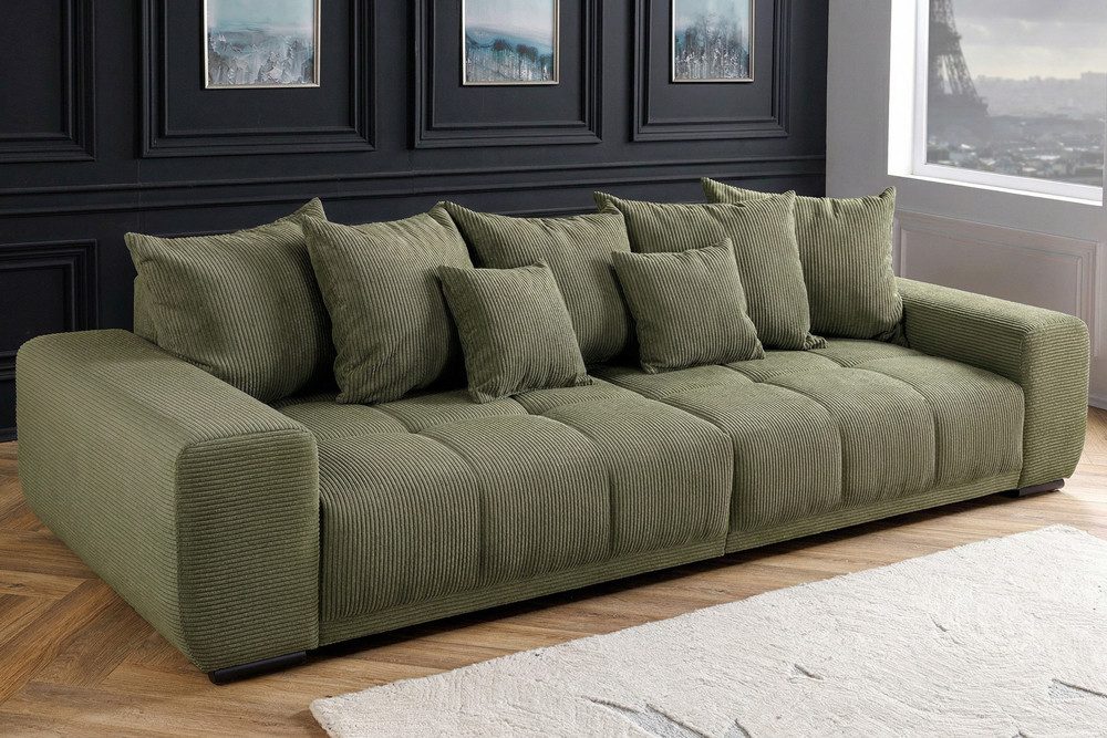 riess-ambiente Big-Sofa ELEGANCIA 285cm grün - Cord, Buchenholz, Federkern, inkl. Kissen, FSC, Einzelartikel 1 Teile, Moderne XXL-Couch - ideal für Wohn- & Schlafzimmer oder Loft-Wohnungen