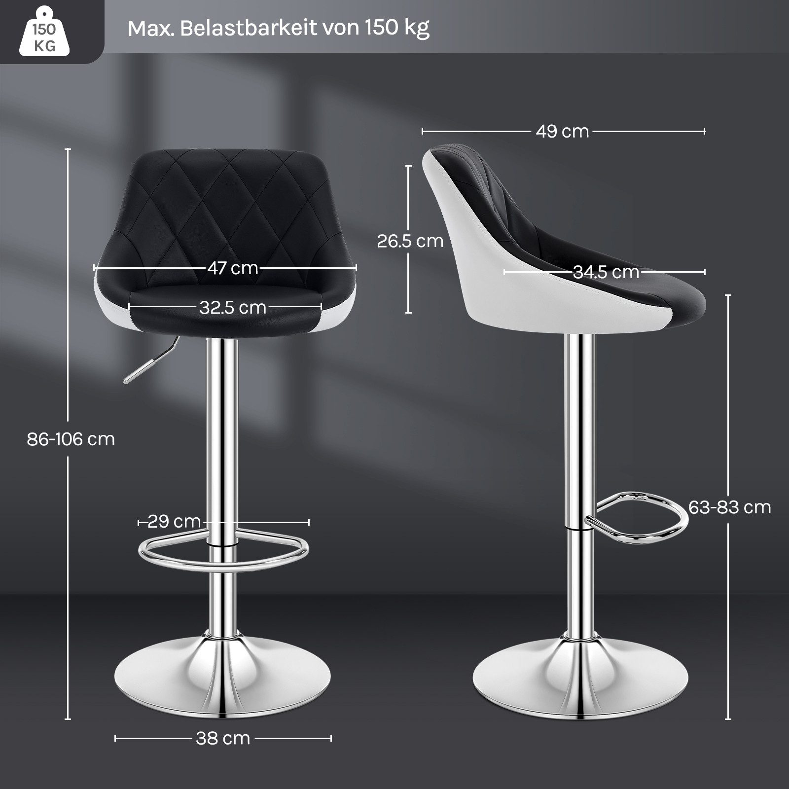 Woltu Barhocker (1 St), höhenverstellbar, drehbar, aus Kunstleder, verchromtem Stahl