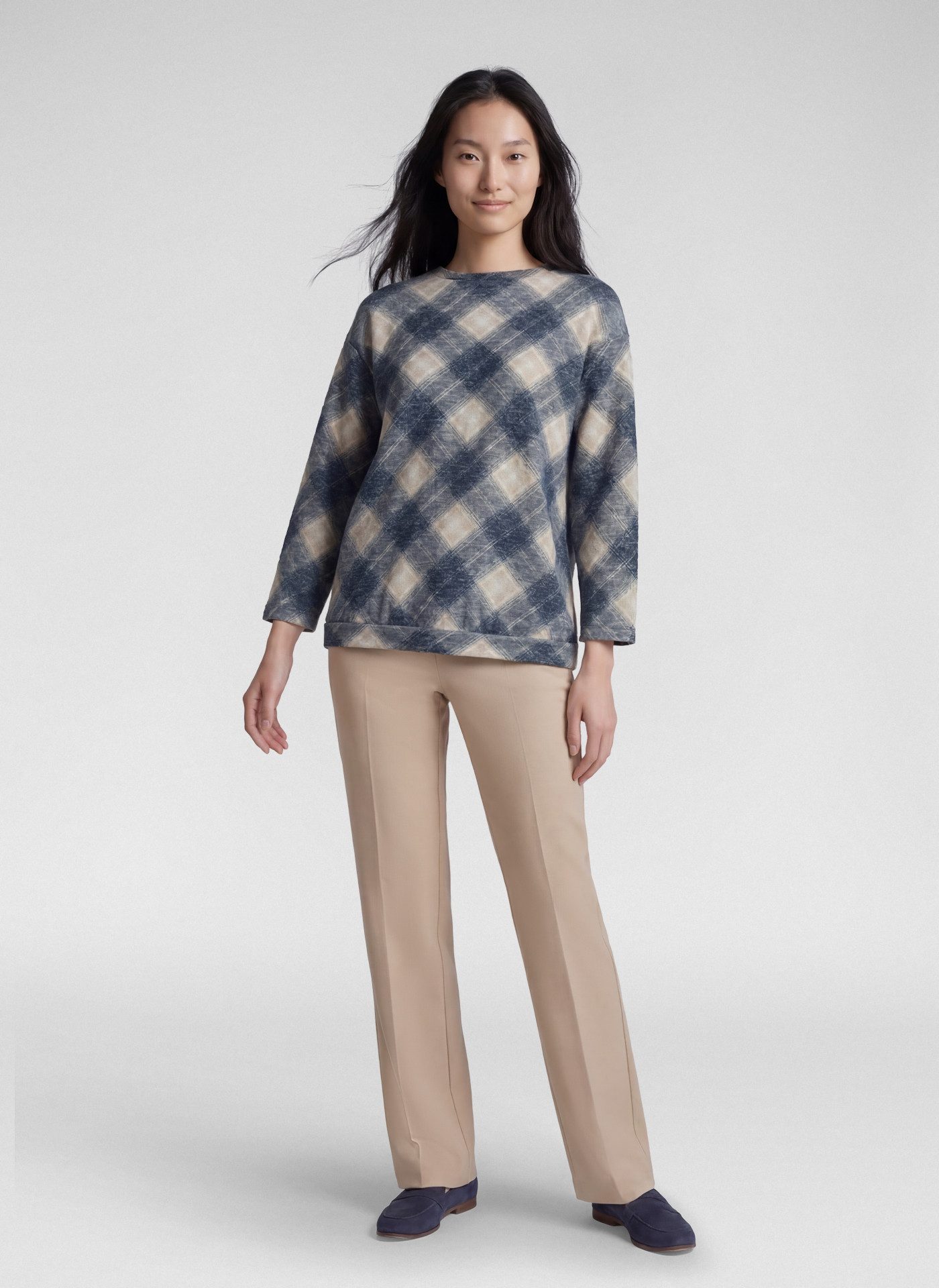 Rabe Langarmshirt im Karo-Look und mit Viskose/Stretch – Bild 4 von 5