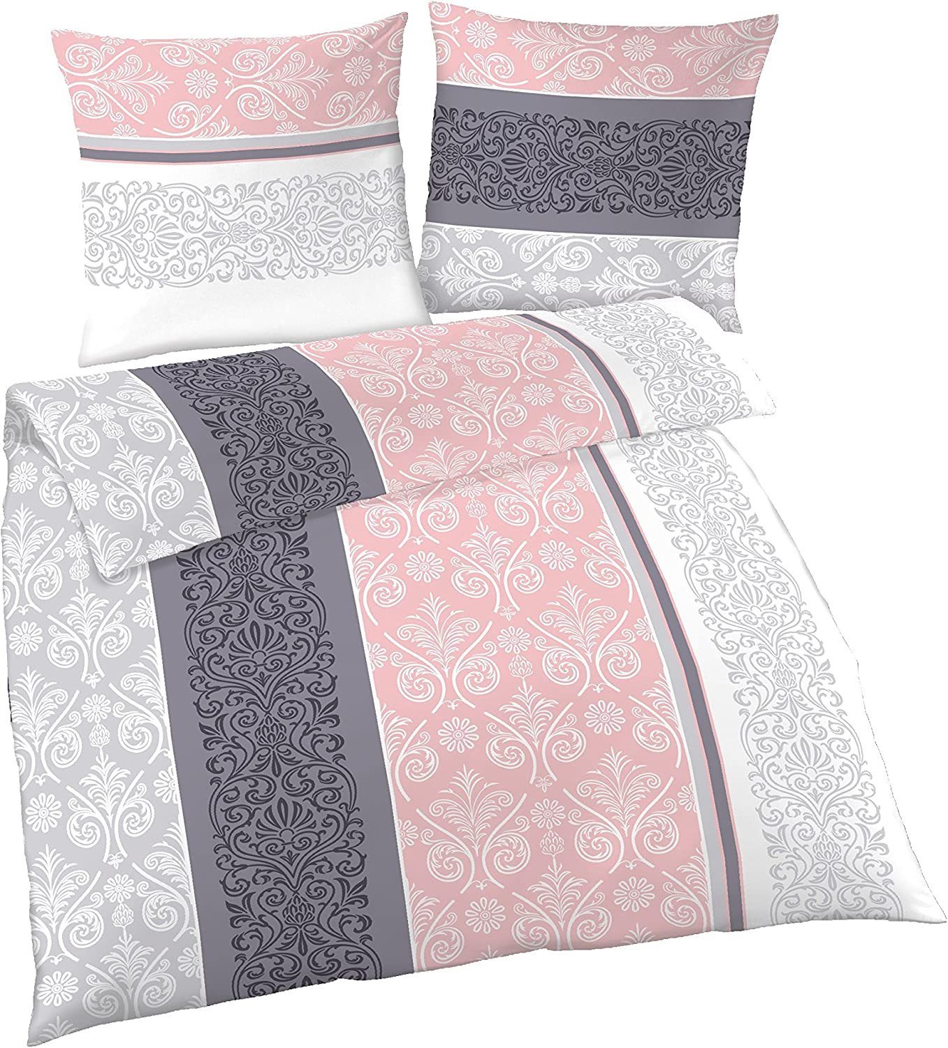 soma Bettwäsche Bettbezug 135x200 80x80 Barock gestreift Boho grau rosa bie günstig online kaufen