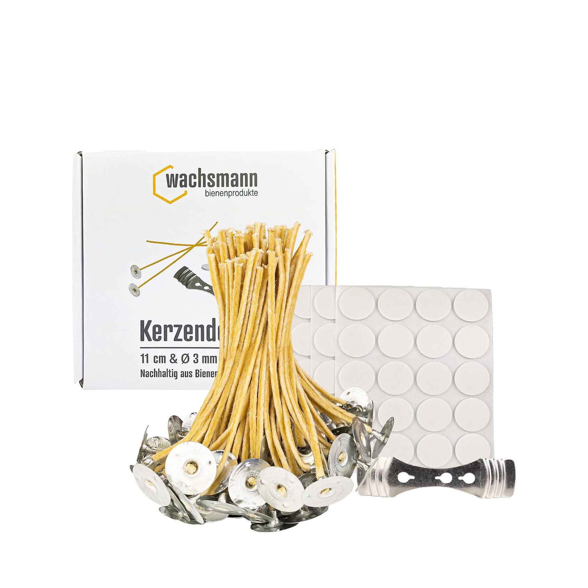 Wachsmann Bienenprodukte Bienenwachskerze Kerzendochte (Komplett Set), Ruhiges, rußarmes Brennen, paraffinfrei.