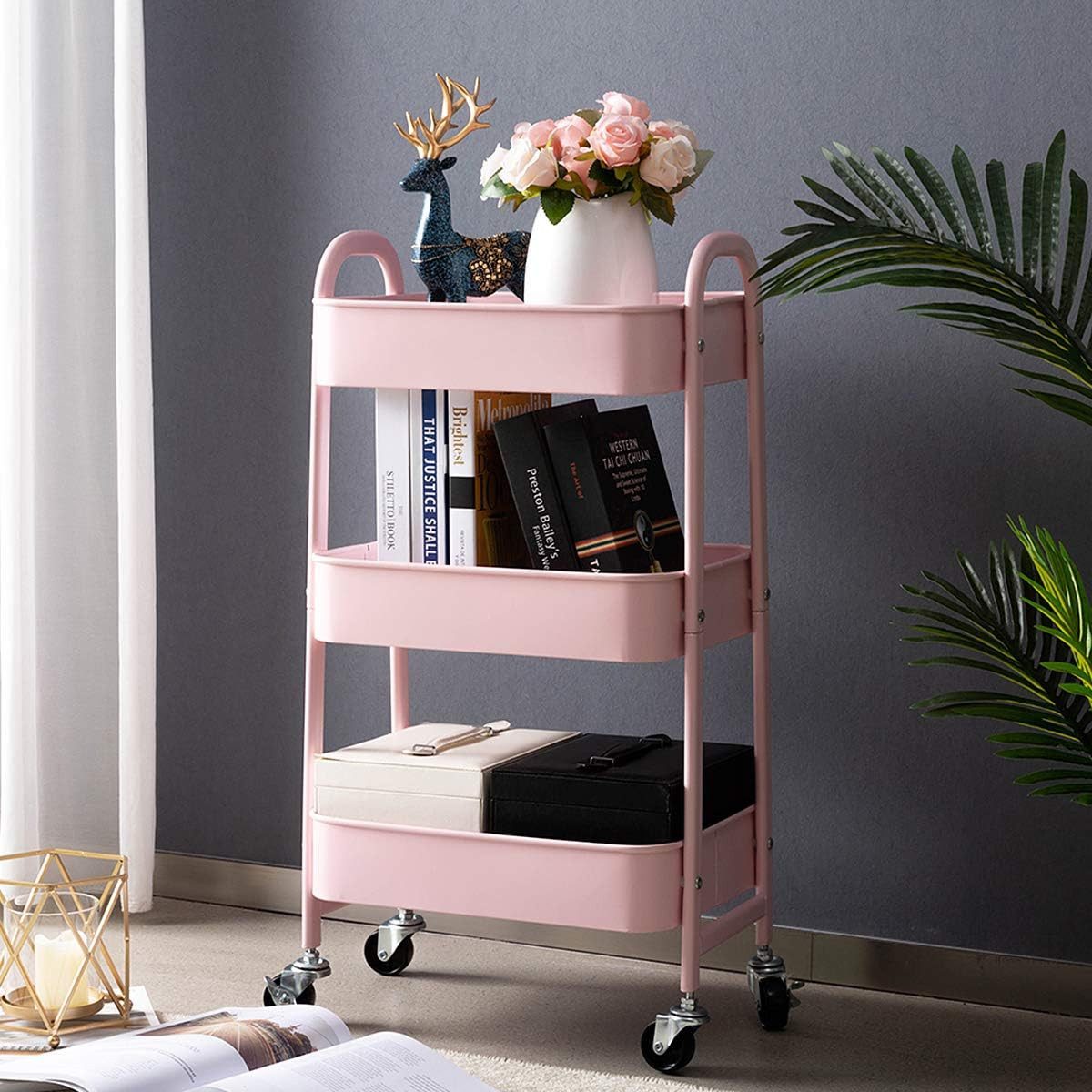 JEOBEST Beistellwagen Rollwagen Küchenwagen Servierwagen aus Metall 3-Etagen, (43x30x76.5cm) Multifunktionswagen für Küche, Schlafzimmer, Wohnzimmer – Bild 4 von 5