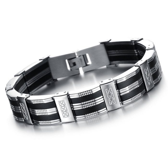 Leway Charm-Armband Herren Armband Exquisit Schwarz Silber Streifen Armreif Handgelenk