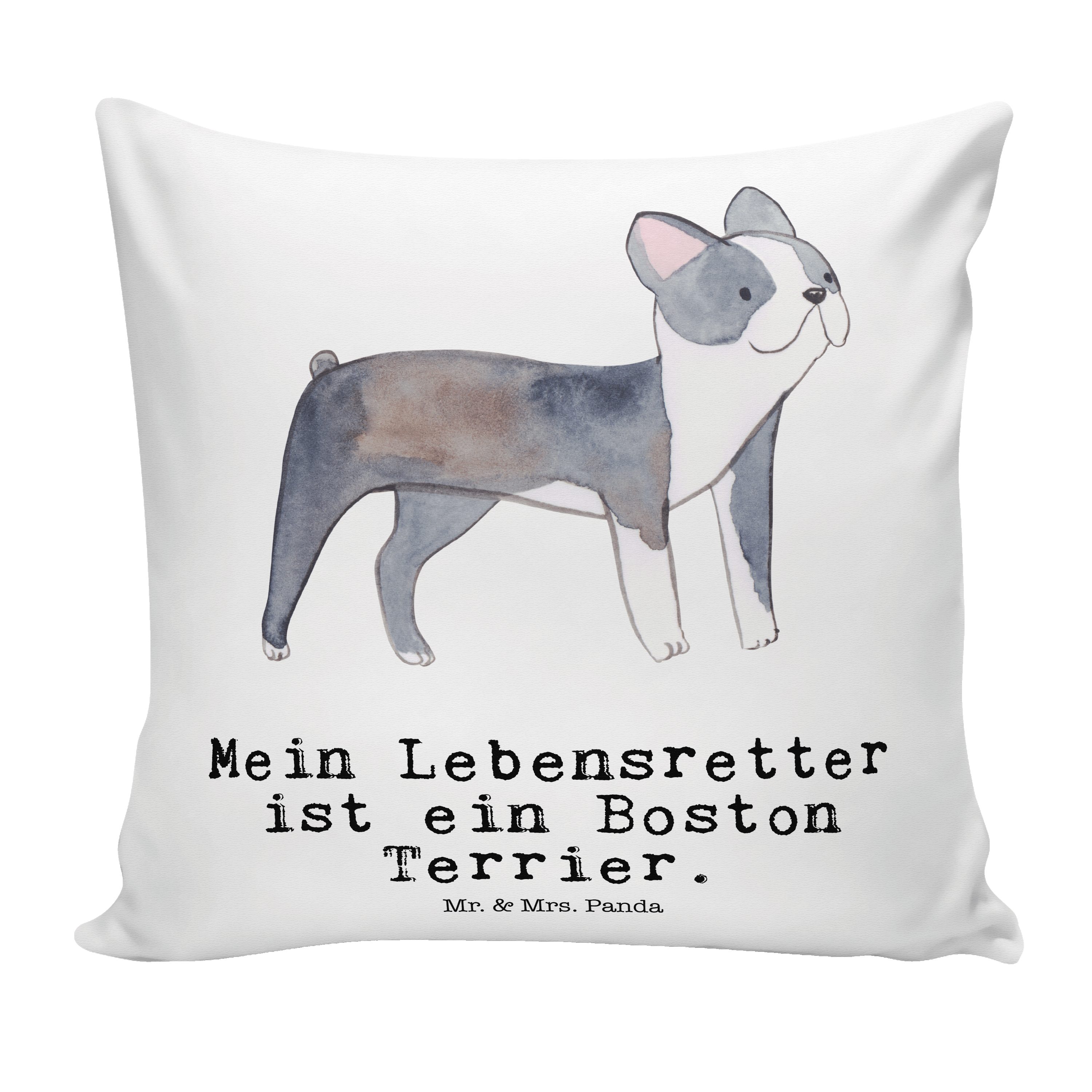 Mr. & Mrs. Panda Dekokissen Boston Terrier Lebensretter - Weiß - Geschenk, Motivkissen, Hunderass