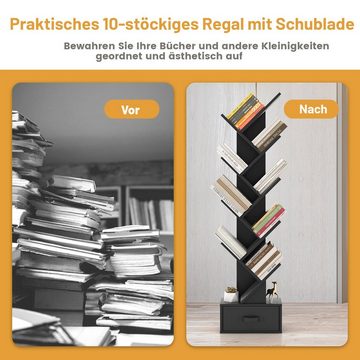 COSTWAY Bücherregal, 8-stöckig, mit Schublade, Baumform, 38x21,5x149,5cm
