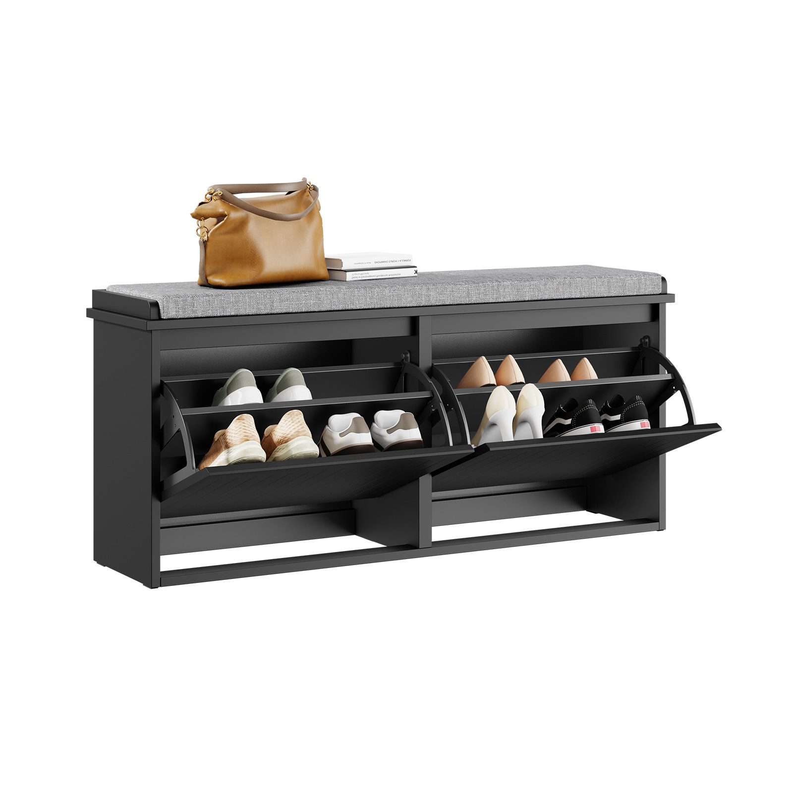 SoBuy Schuhbank FSR98-XL, Schuhregal mit Stauraum, Schuhbank mit Sitzfläche, für Flur, Schuhschrank mit 2 Klappen Schuhkipper Sitzbank Schuhkommode