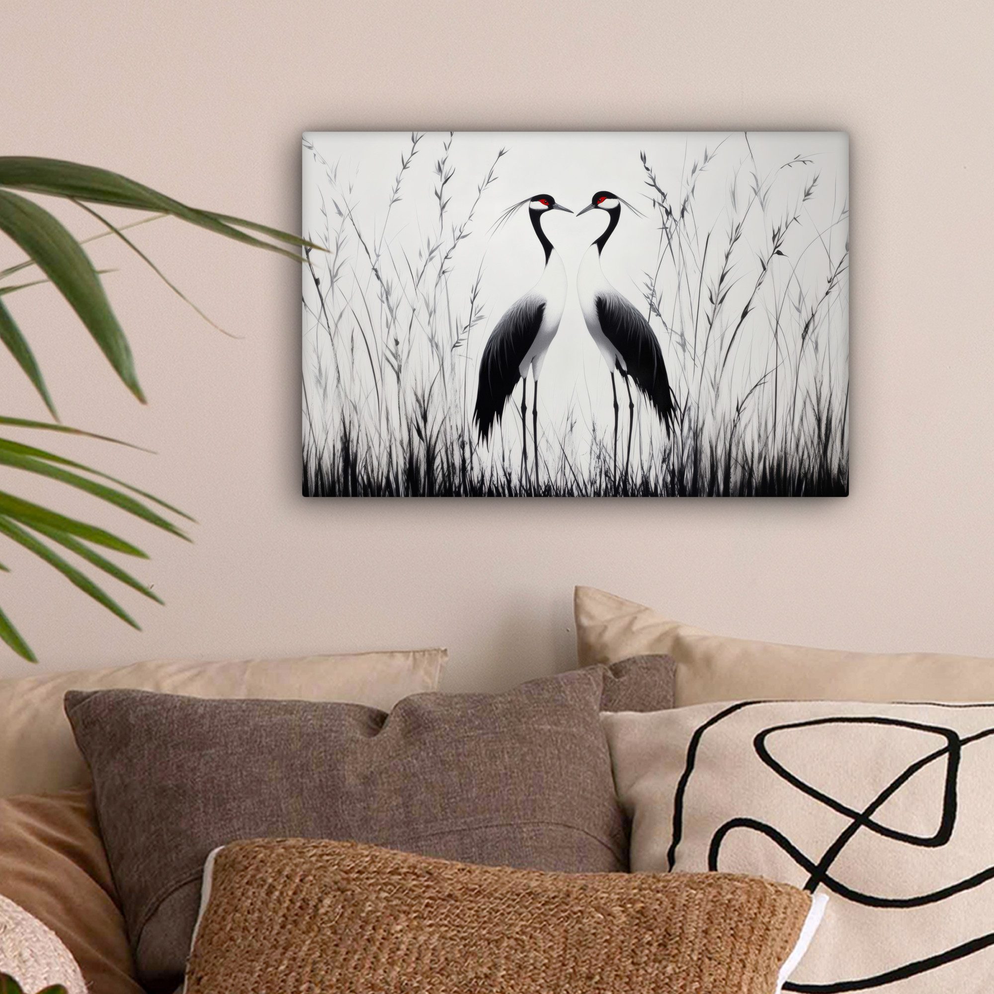 OneMillionCanvasses® Leinwandbild Kranich - Gras - günstig online kaufen