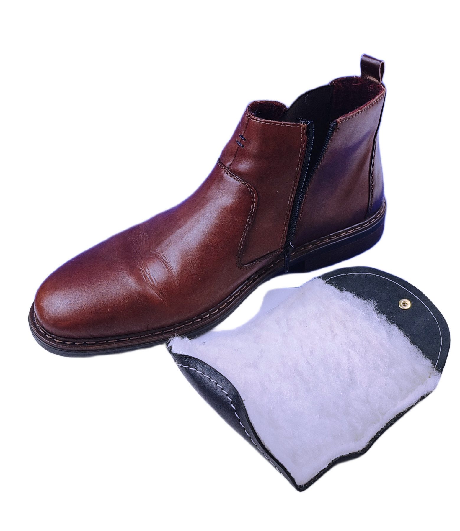 Saphir Schuhputzbürste Saphir Polierhandschuh aus Leder mit Lammfell