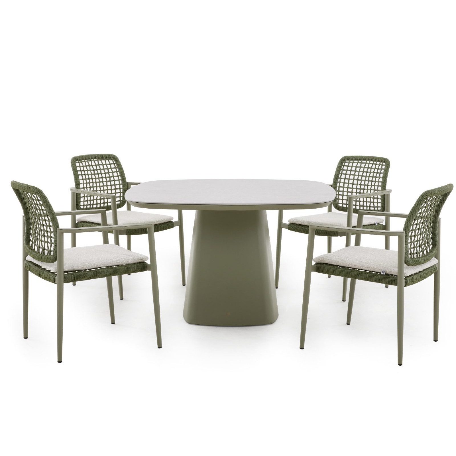 CASA DOMA Garten-Essgruppe Lavello/Lioni, Gartentisch 120x120 cm mit 4 Stapelstühlen, (Outdoor-Set, 5-tlg., Gartenmöbel-Set), Tischplatte Sinterstein, Aluminium moosgrün