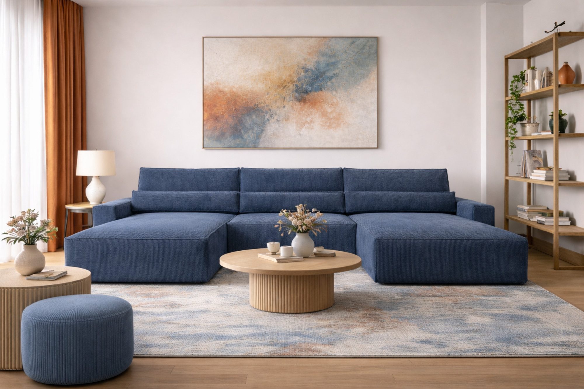 MOEBLO Wohnlandschaft DENVER U, Eckcouch aus Cordstoff Ecksofa U-Form Cord Sofa Couch Polsterecke U-Sofa - 410x85x200cm, mit Bettkasten und Schlaffunktion
