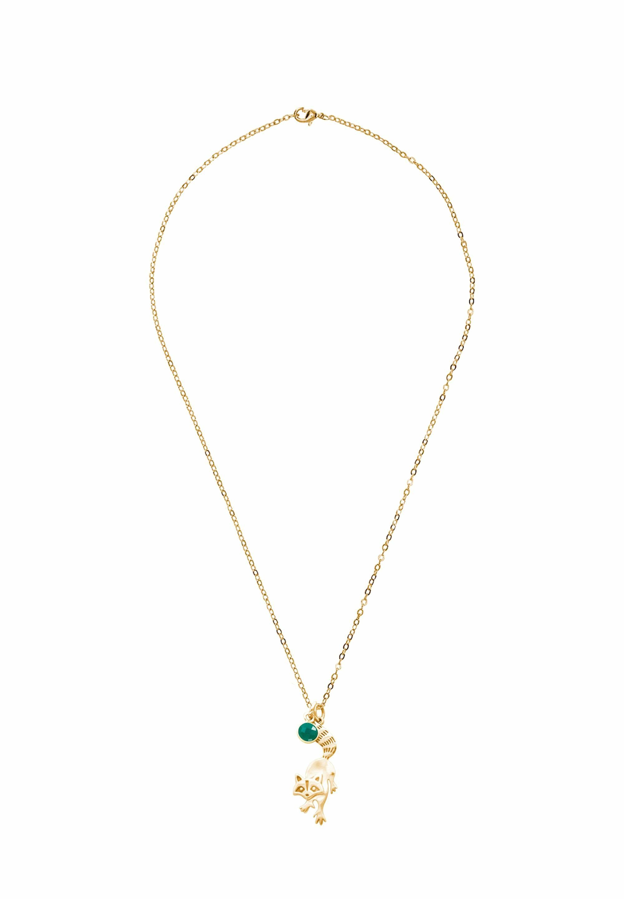 Gemshine Kette mit Anhänger Waschbär Kuscheltier der Wildnis - Smaragd gold coloured | Halsketten