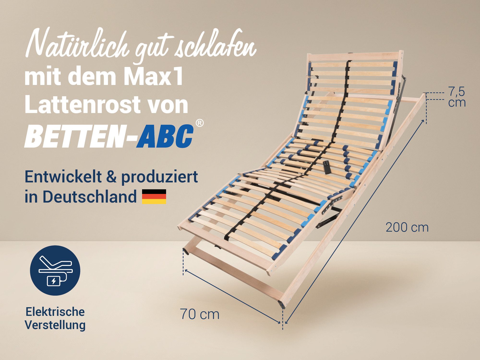 Lattenrost Betten-ABC Max1 Elektro 28 Leisten Motorrahmen mit Notabsenkung, Betten-ABC, Kopfteil elektrisch verstellbar, Fußteil elektrisch verstellbar, Kopf- und Fußteil verstellbar, besondere Langlebigkeit, stabil