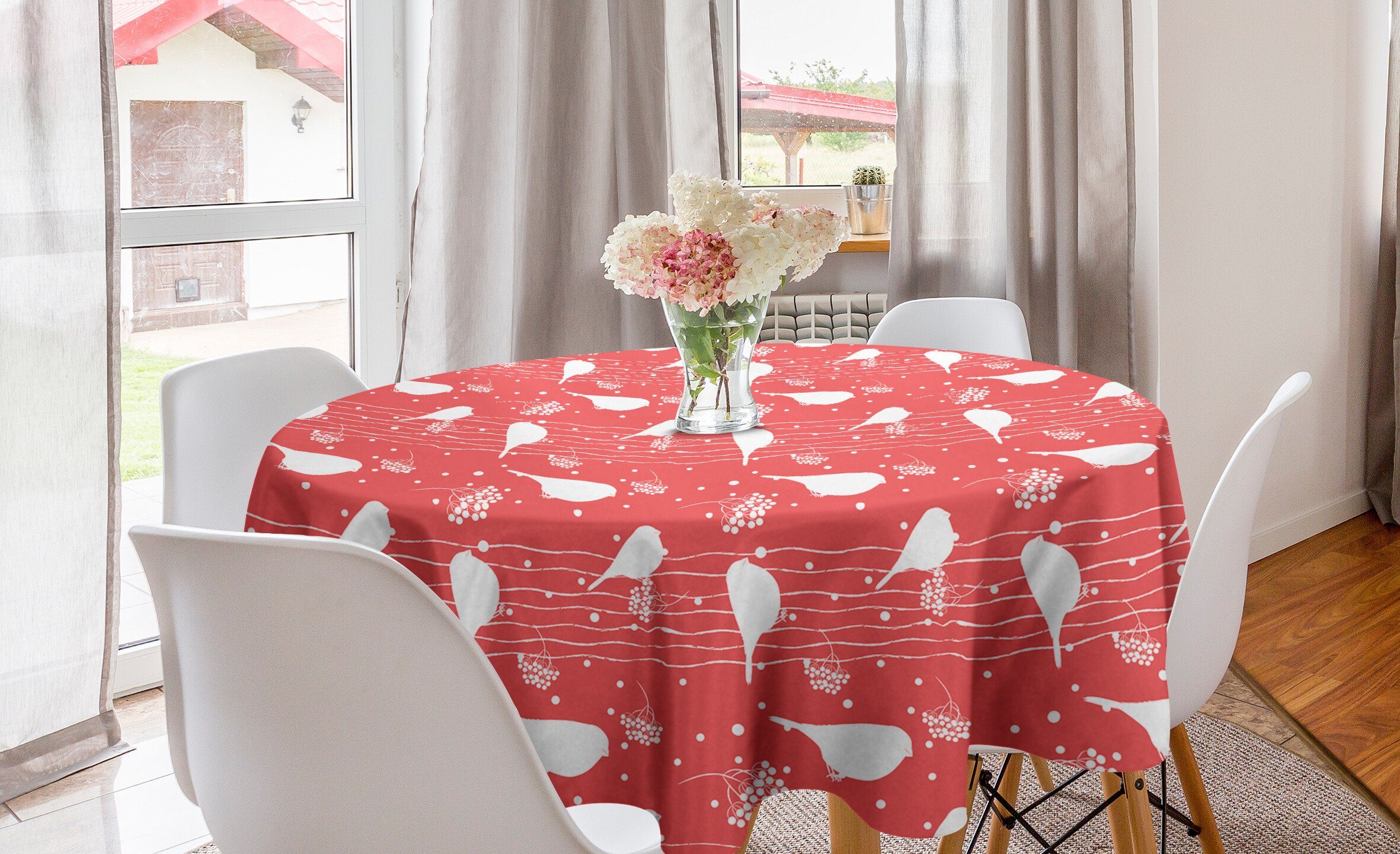 Abakuhaus Abdeckung Vögel Dekoration, Esszimmer für Tischdecke Silhouetten Küche Kreis Gimpel Sitzen Tischdecke