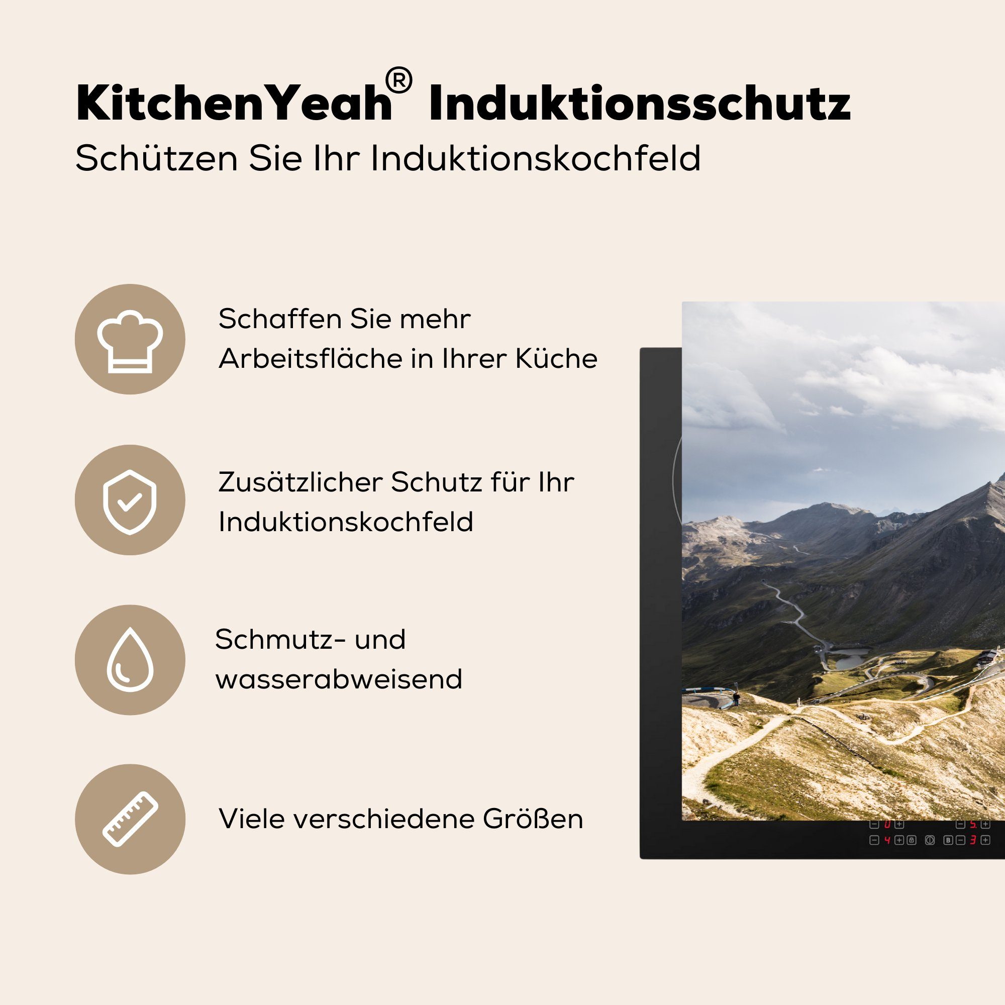 MuchoWow Herdblende-/Abdeckplatte Alpen - Straße (1 cm, Vinyl, 81x52 - küche, für Schutz Induktionskochfeld Ceranfeldabdeckung die tlg), Gebirge