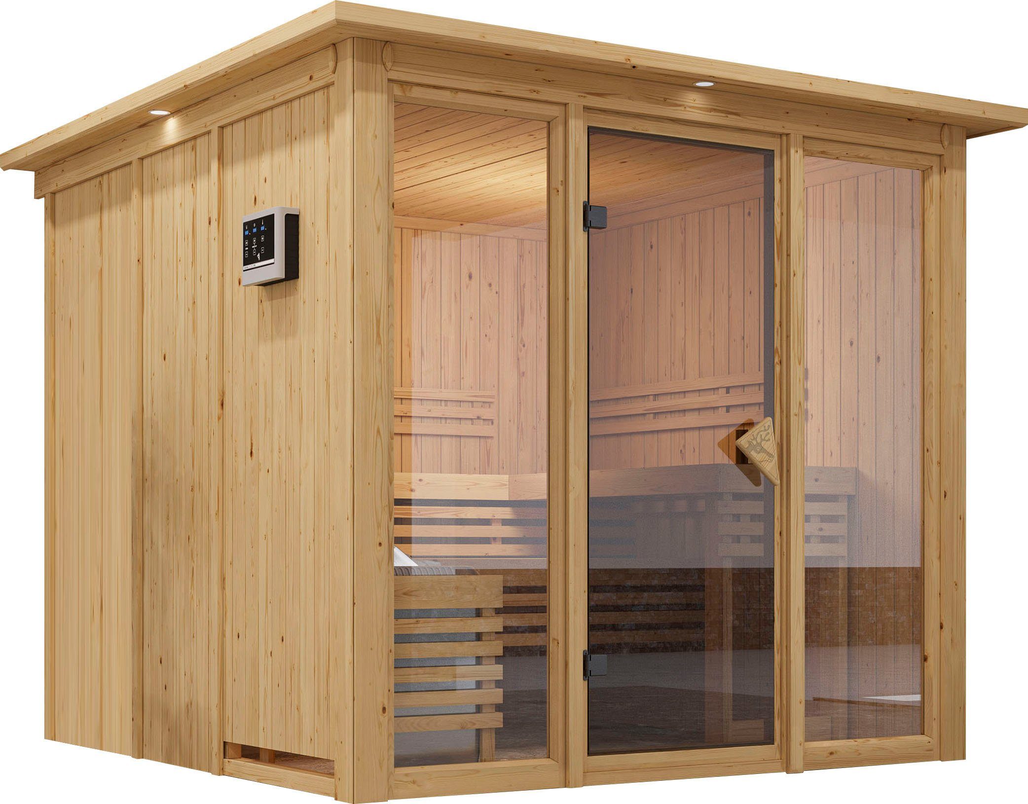welltime Sauna Artja, BxTxH: 240,5 x 248 x 202 cm, 68 mm, (Set) Ofen 9 KW externe Strg easy