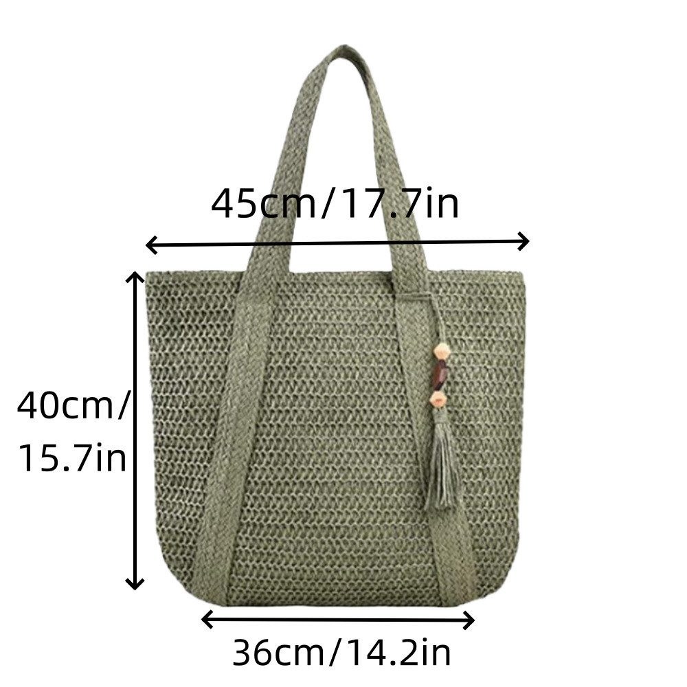Zaewry Strandtasche Damen, Große Handtasche Damen, Leichte Schultertasche Boho, Shopper Tasche, Sommer Tasche Geflochten, Einkaufstasche Beach Bag