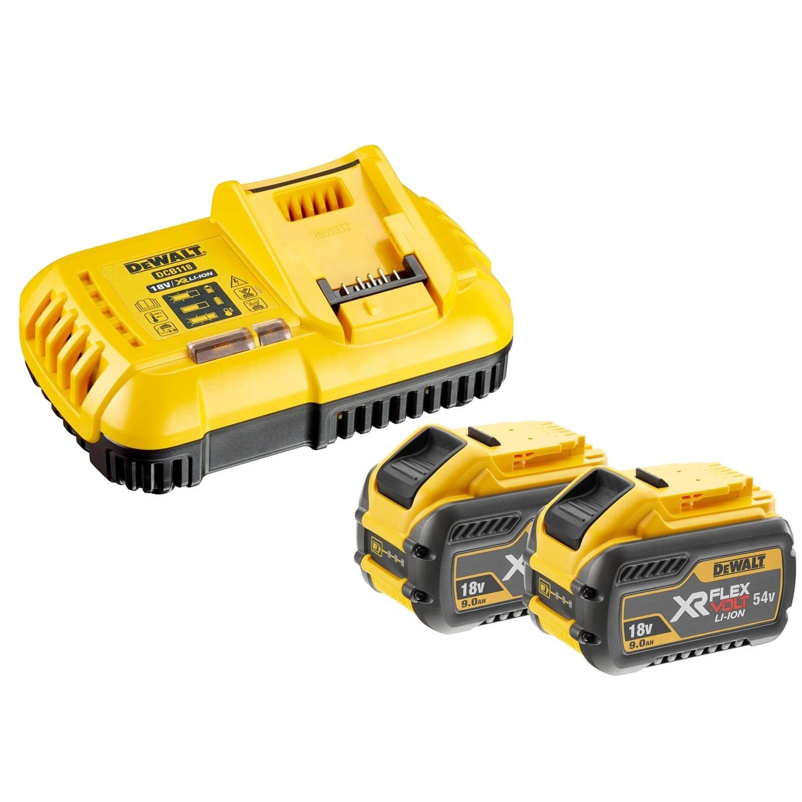 DeWalt DeWALT Akku Starter-Set DCB118X2-QW FlexVolt inkl. Akkus und Ladegerät Zusatz-Akku DCB118X2-QW (54 V)