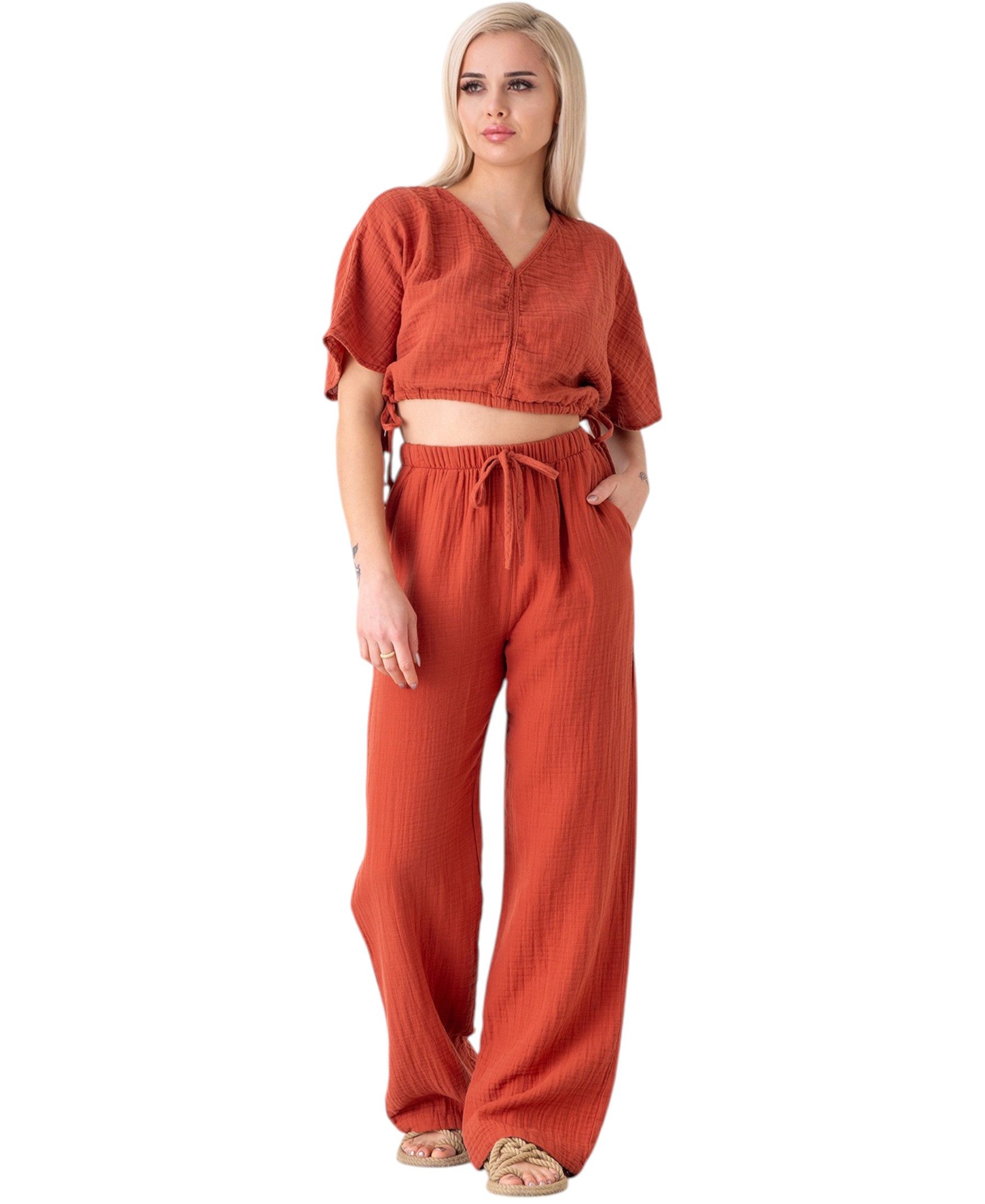 WENOR Palazzohose Musselin Damen Sommerhose 100 % Baumwolle, elastischer Bu günstig online kaufen