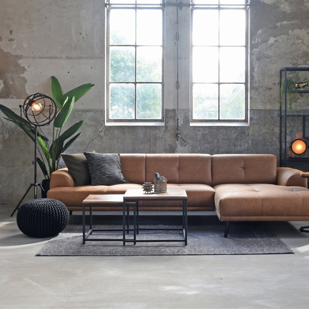 Möbel Ubon Mangoholz in aus Beistelltisch RINGO-Living Couchtisch 2er-Set Natur-dunkel 450x450x450mm,