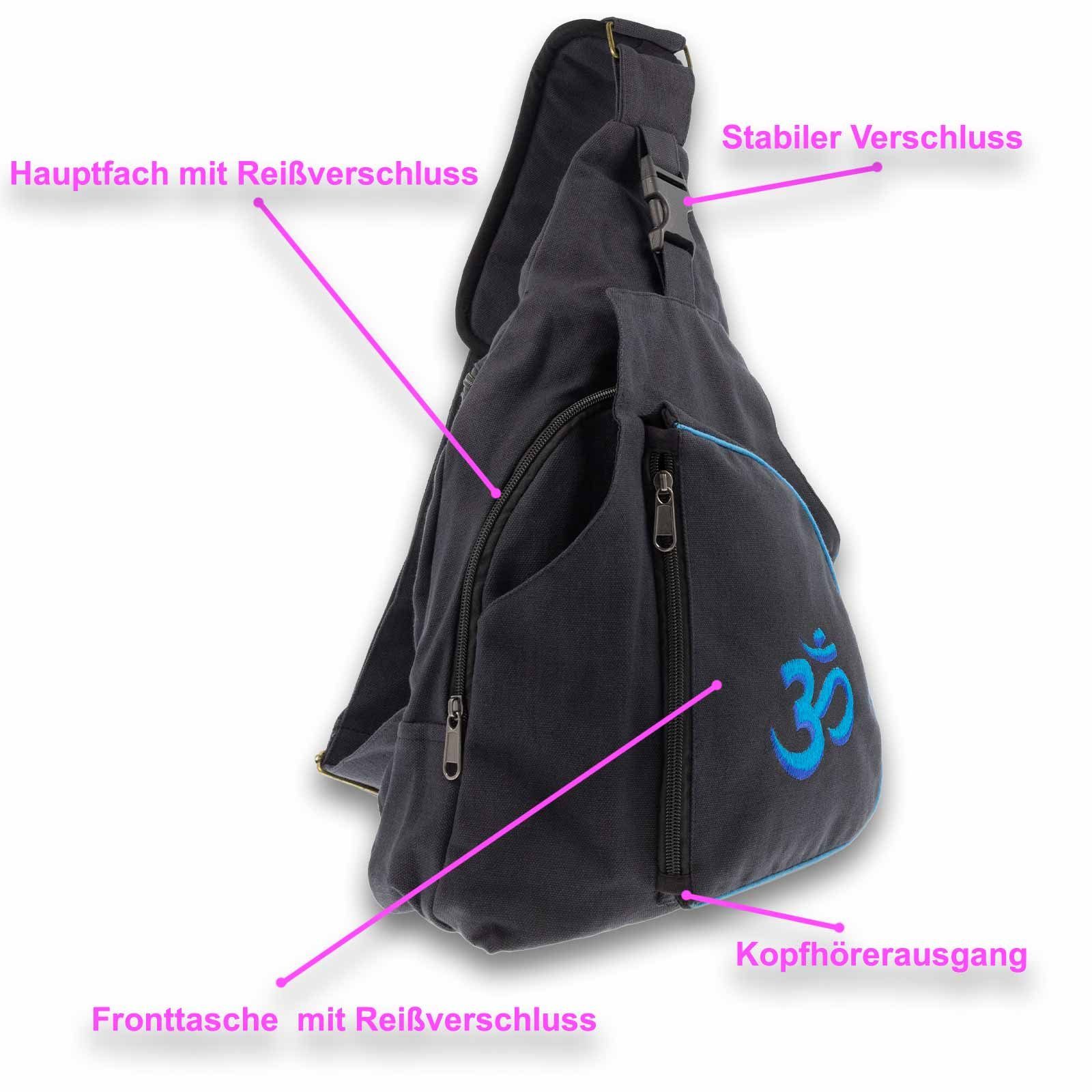 OM MAGIE KUNST Sling Bodybag Rucksack Hippie Schwarz Symbol Türkis Bag / Schultertasche Schultertasche L UND