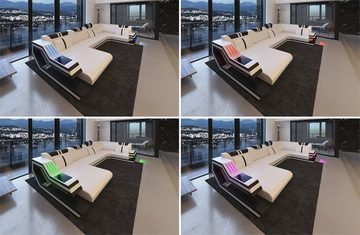 Sofa Dreams Wohnlandschaft Leder Sofa Ledercouch Ravenna U Form Ledersofa, Couch, mit LED, wahlweise mit Bettfunktion als Schlaffunktion