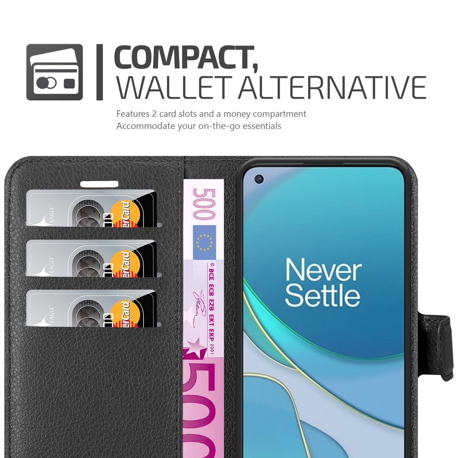 Cadorabo Handyhülle für OnePlus 8T Hülle OnePlus 8T, Hülle Schutzhülle mit Standfunktion, Kartenfach und Magnetverschluss