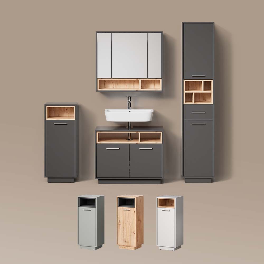 Livinity® Badmöbel-Set Temo, Weiß/Sonoma, 2 Teile