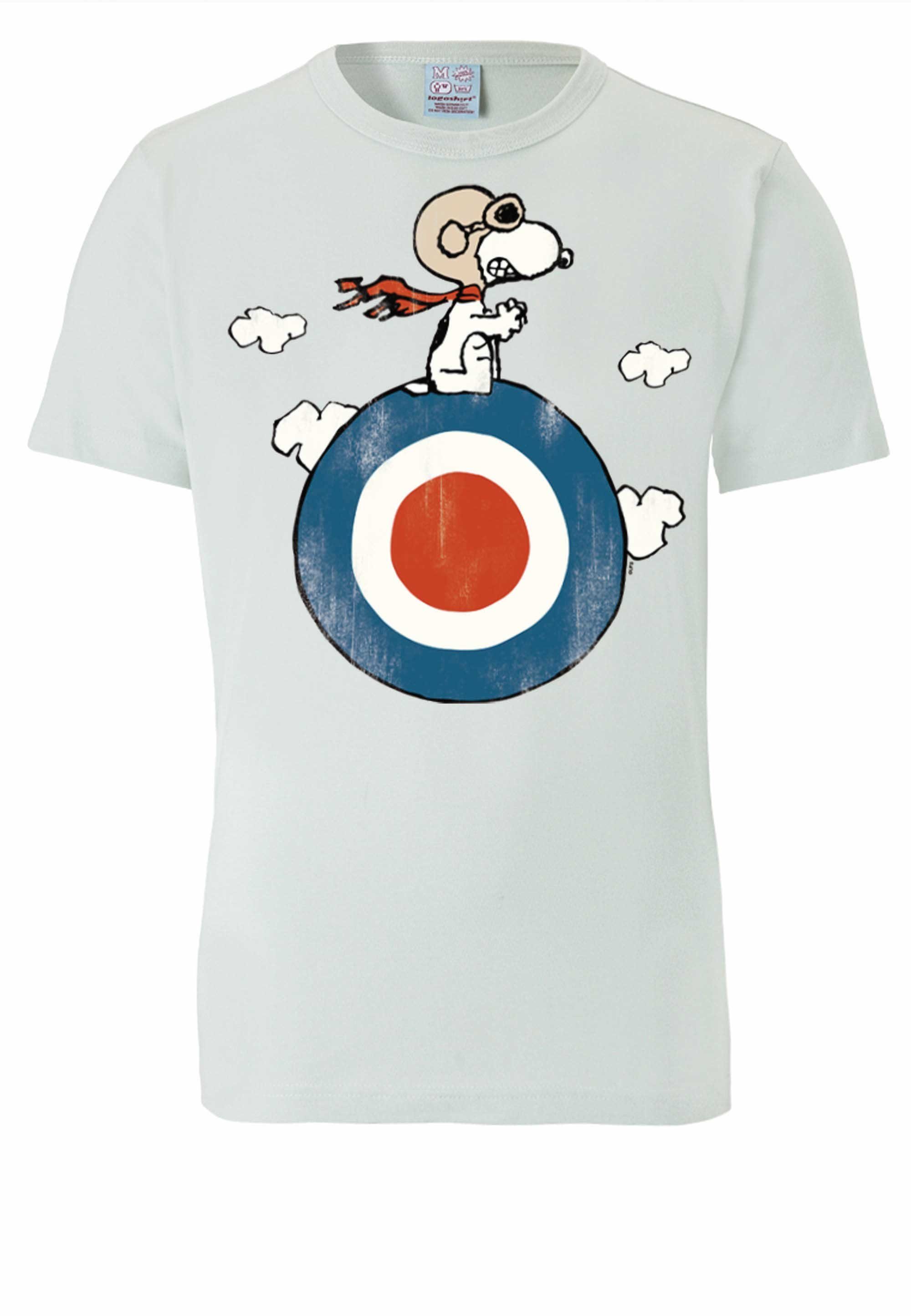 LOGOSHIRT T-Shirt Peanuts - Snoopy mit hellgrau Pilot Print lizenziertem