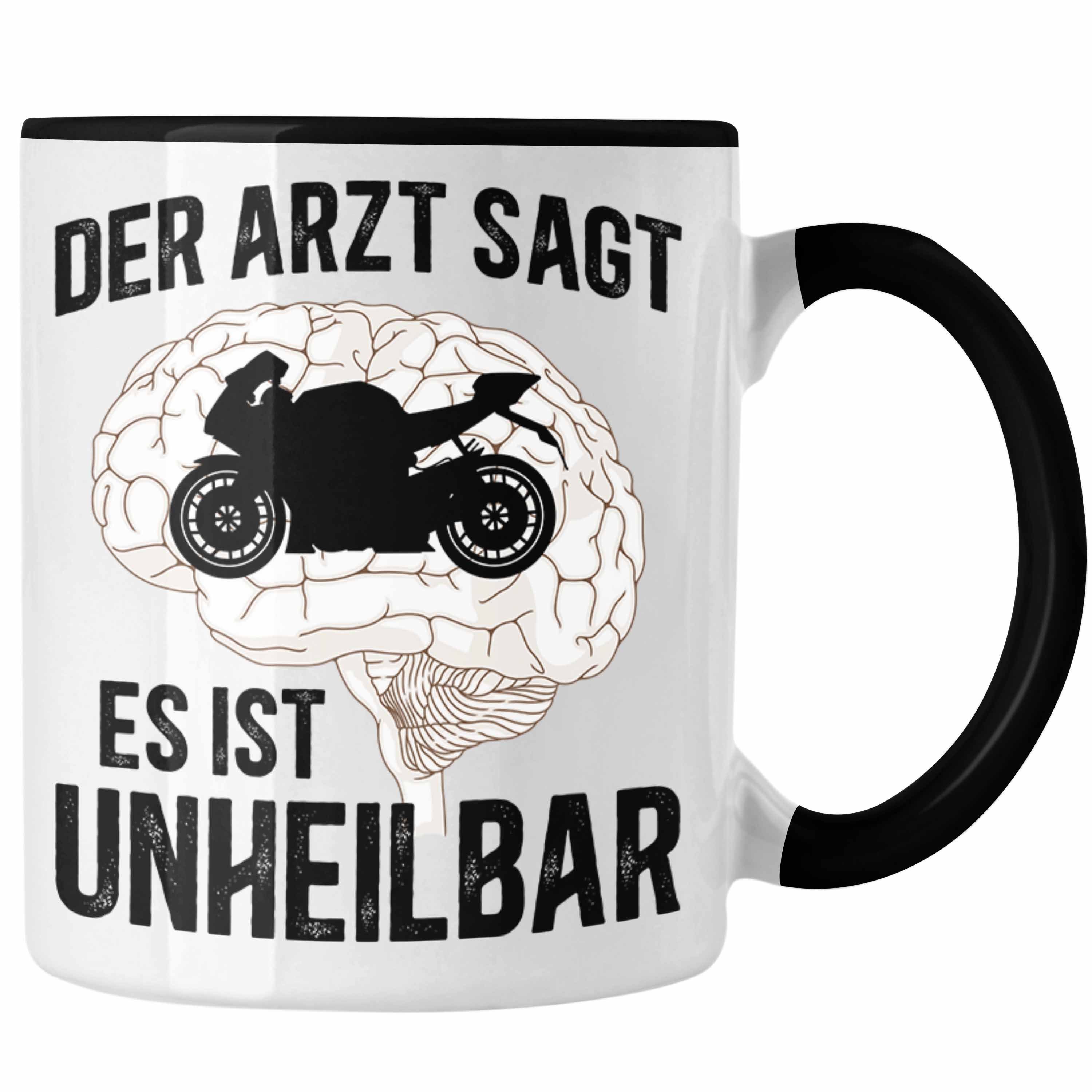Trendation Tasse Trendation - Motorradfahrer Geschenk Männer Motorrad Tasse mit Spruch Kaffeetasse für Biker Herren Schwarz