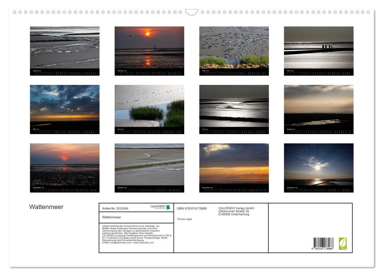 Thumbnail - CALVENDO Wandkalender Wattenmeer (Wandkalender 2026 DIN A2 quer), CALVENDO Monatskalender