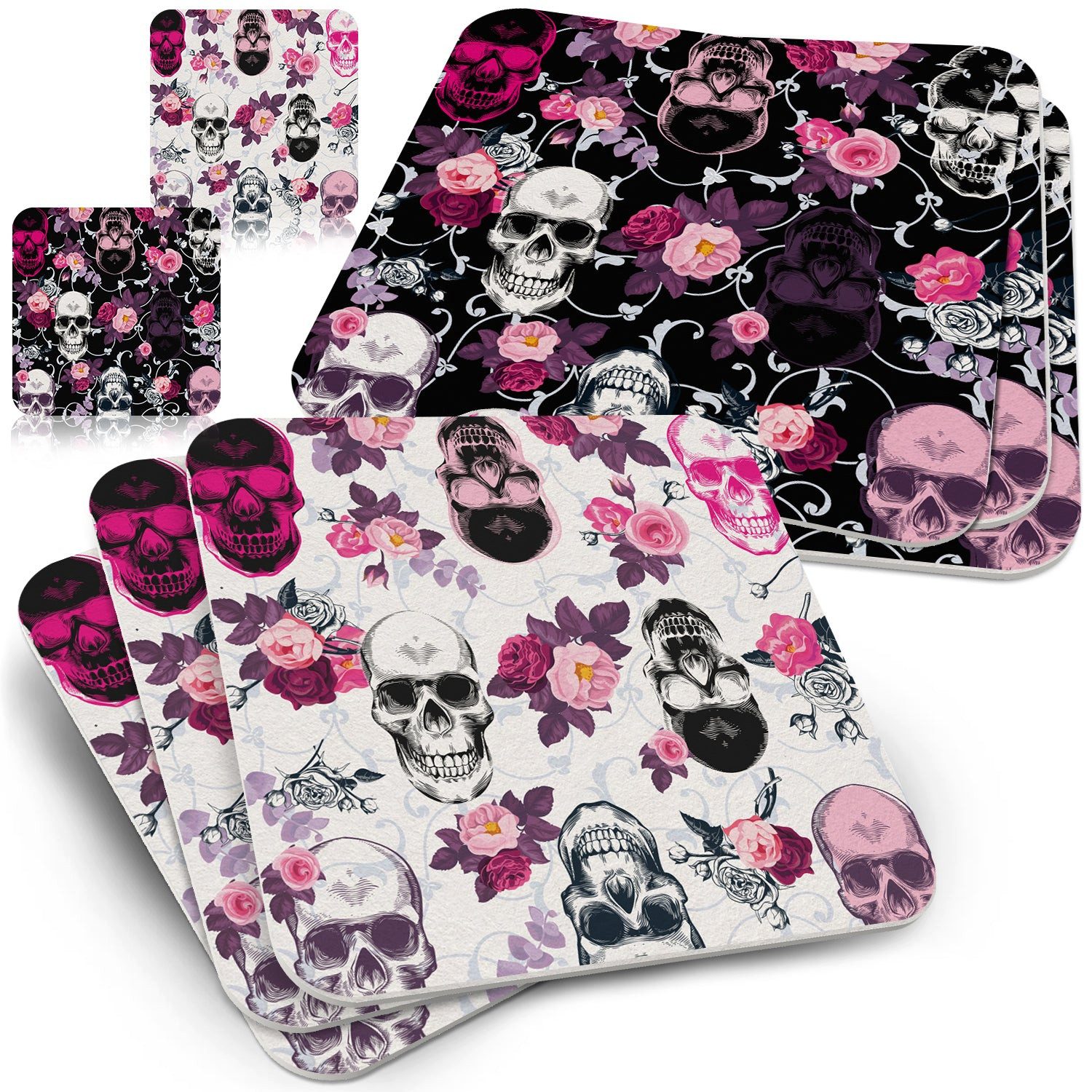 Funke & Brand Каботажное судно Totenkopf mit Rosen - 50x Подставки für Gläser eckig - Skull