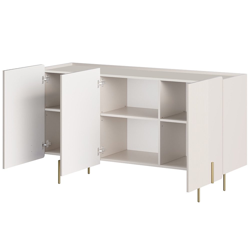Lomadox Kommode MEAFORD-141, Kaschmir, Rillenfront, griffloses Design, 150 cm breit, 3-türig