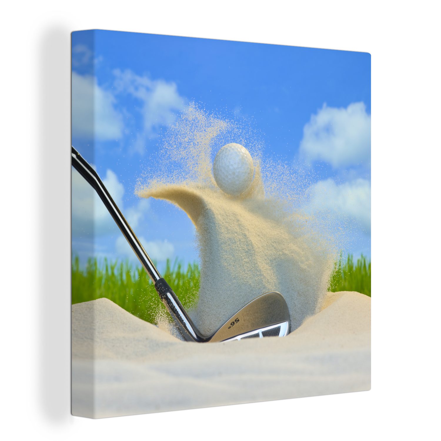 OneMillionCanvasses® Leinwandbild Ein Golfer schlägt den Ball aus dem Bunker, (1 St), Leinwand Bilder für Wohnzimmer Schlafzimmer | Leinwandbilder