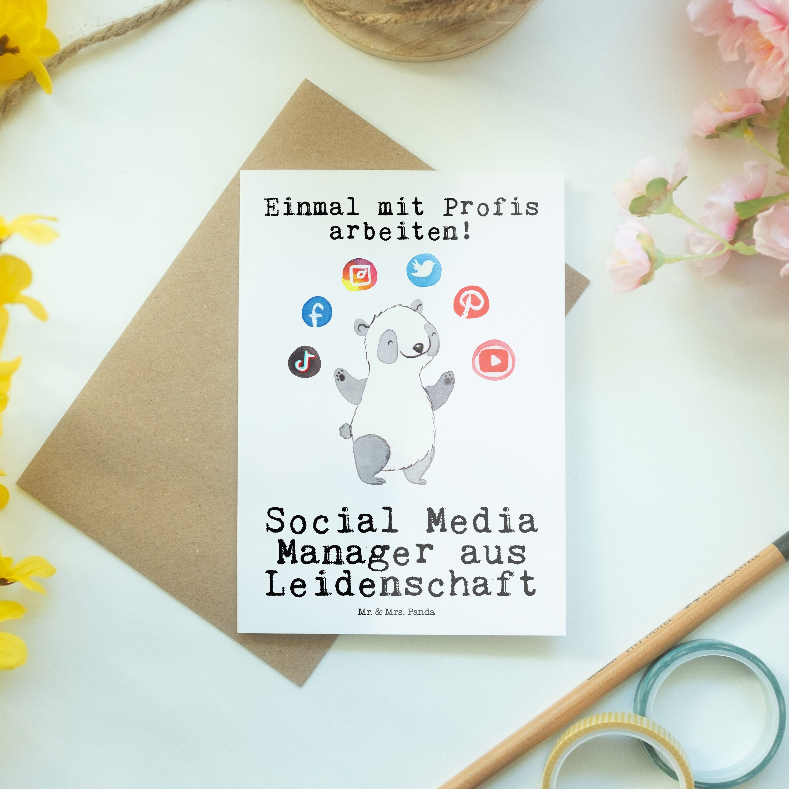 Mr. & Glü Geschenk, Weiß Leidenschaft - Kollege, - Panda Mrs. Manager Grußkarte Social Media aus