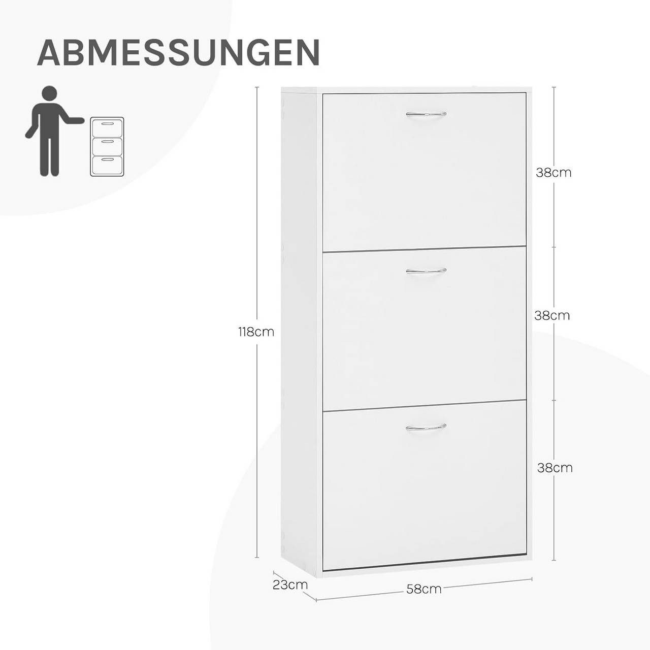 Woltu Schuhschrank (1-St) mit 3 Regale, verstellbaren Trennwänden, für 14-18 Paar Schuhe