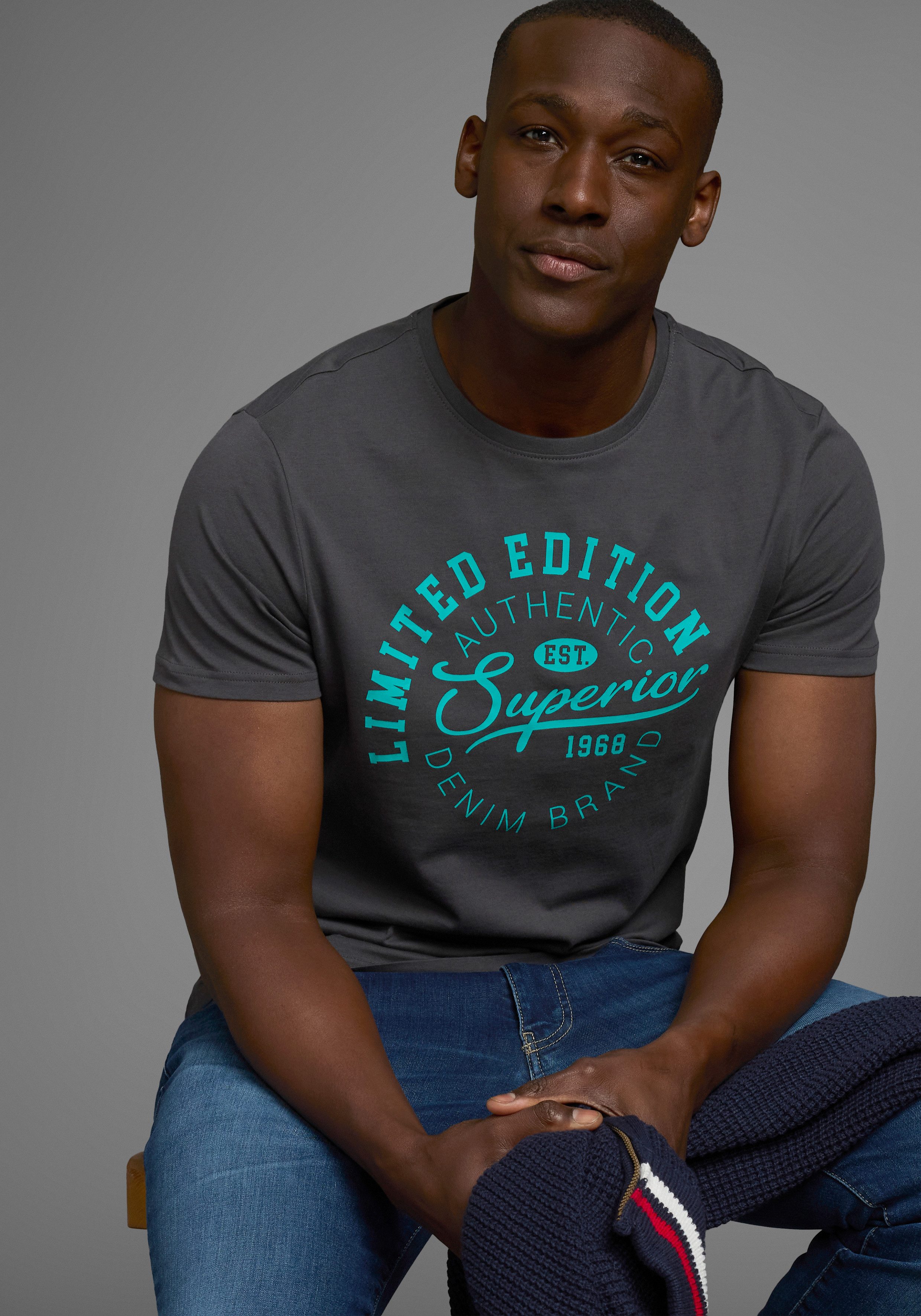 AJC T-Shirt Kurzarm, schmale Passform, im Vintage-Design günstig online kaufen