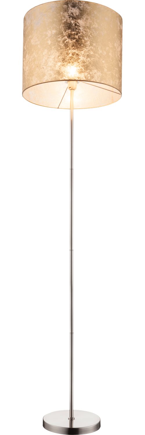 GLOBO LIGHTING Stehlampe AMY, ohne Leuchtmittel, Stehleuchte Nickel matt, Textil gold, Fußschalter, E27