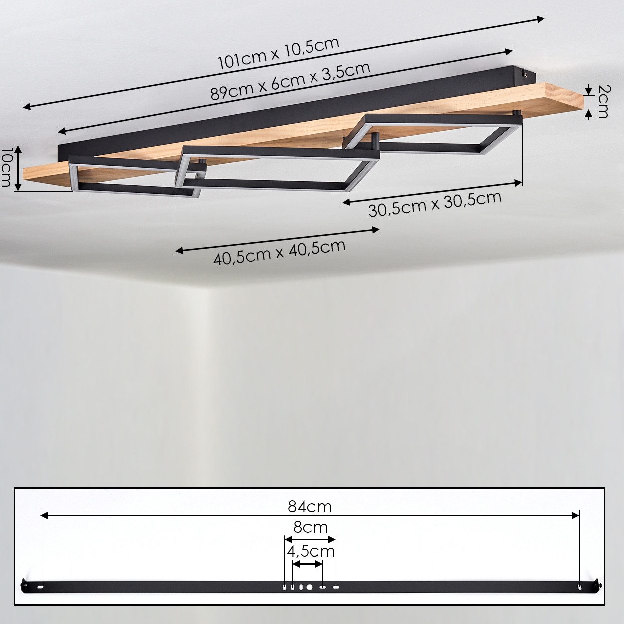 hofstein Deckenleuchte Deckenlampe aus Metall/Holz/Kunststoff in Naturfarben/Schwarz/Weiß, ohne Leuchtmittel, 3000 Kelvin, Leuchte im modernen Design, 42 Watt,  – Bild 4 von 5