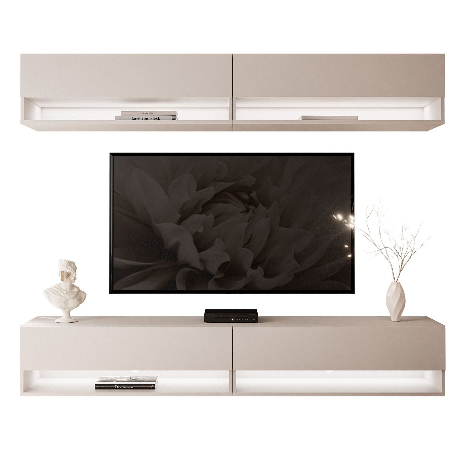 ALLHOUSE24 Wohnwand ALISSE 180 cm hängende TV- Wand Schrankwand mit LED Beleuchtung, (4x TV Schrank), 180 cm Breite