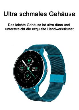 TPFNet SW06 mit Milanaise Armband + Silikon Armband Smartwatch (Android), individuelles Display - Armbanduhr mit Musiksteuerung, Herzfrequenz, Schrittzähler, Kalorien, Social Media etc., Rosa