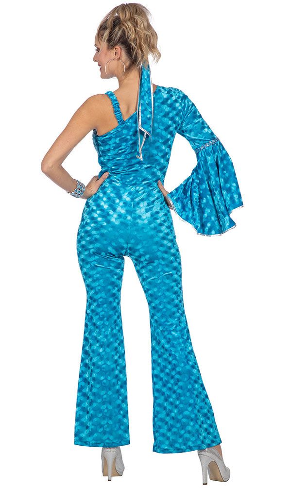Karneval-Klamotten Kostüm 70er Jahre Disco Schlager Dame Catsuit Samt türkis, Stretch Disco-Overall Damenkostüm Frauenkostüm Schlager Party Karneval