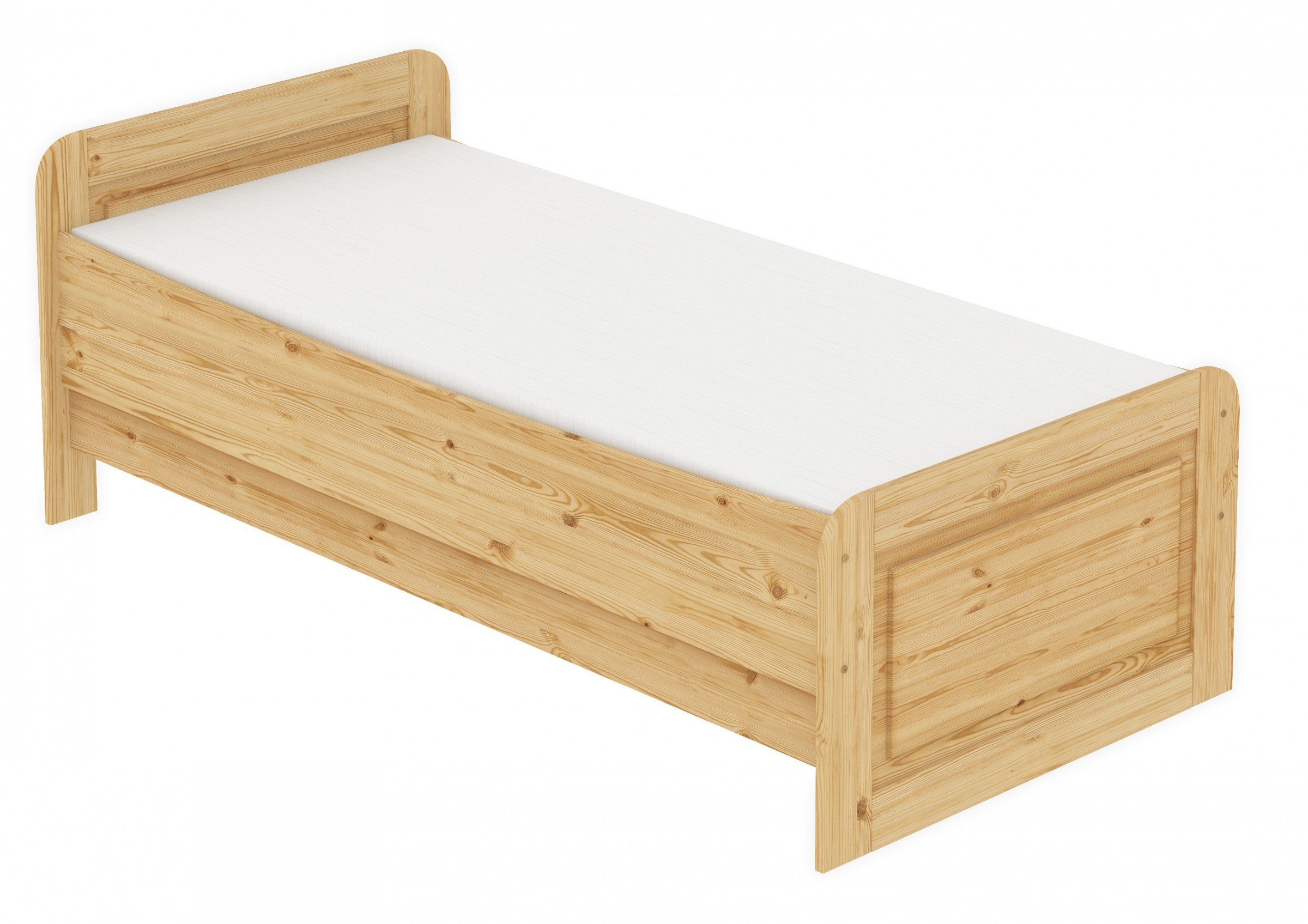 Einzelbett Matratze, 120x220 Überlänge ERST-HOLZ lackiert Kieferfarblos hoch Bett Kiefer Rollrost extra