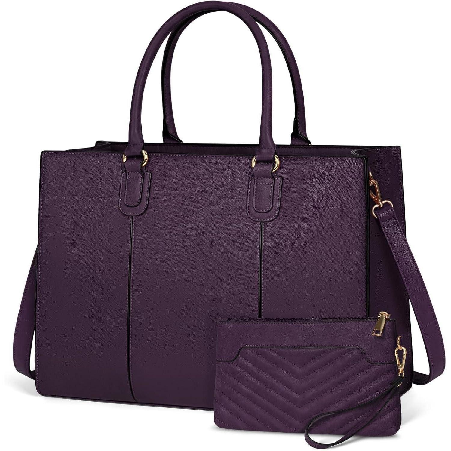 Laptoptasche Handtasche Damen 15Zoll Laptoptasche Shopper Leder Dunkelviolett
