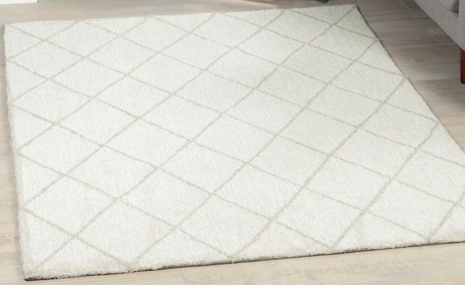 Peyer Syntex Designteppich Teppich modern Design, ivory, Rechteckig, Höhe: 10 mm, kariert modern gewebt Rauten Design pflegeleicht