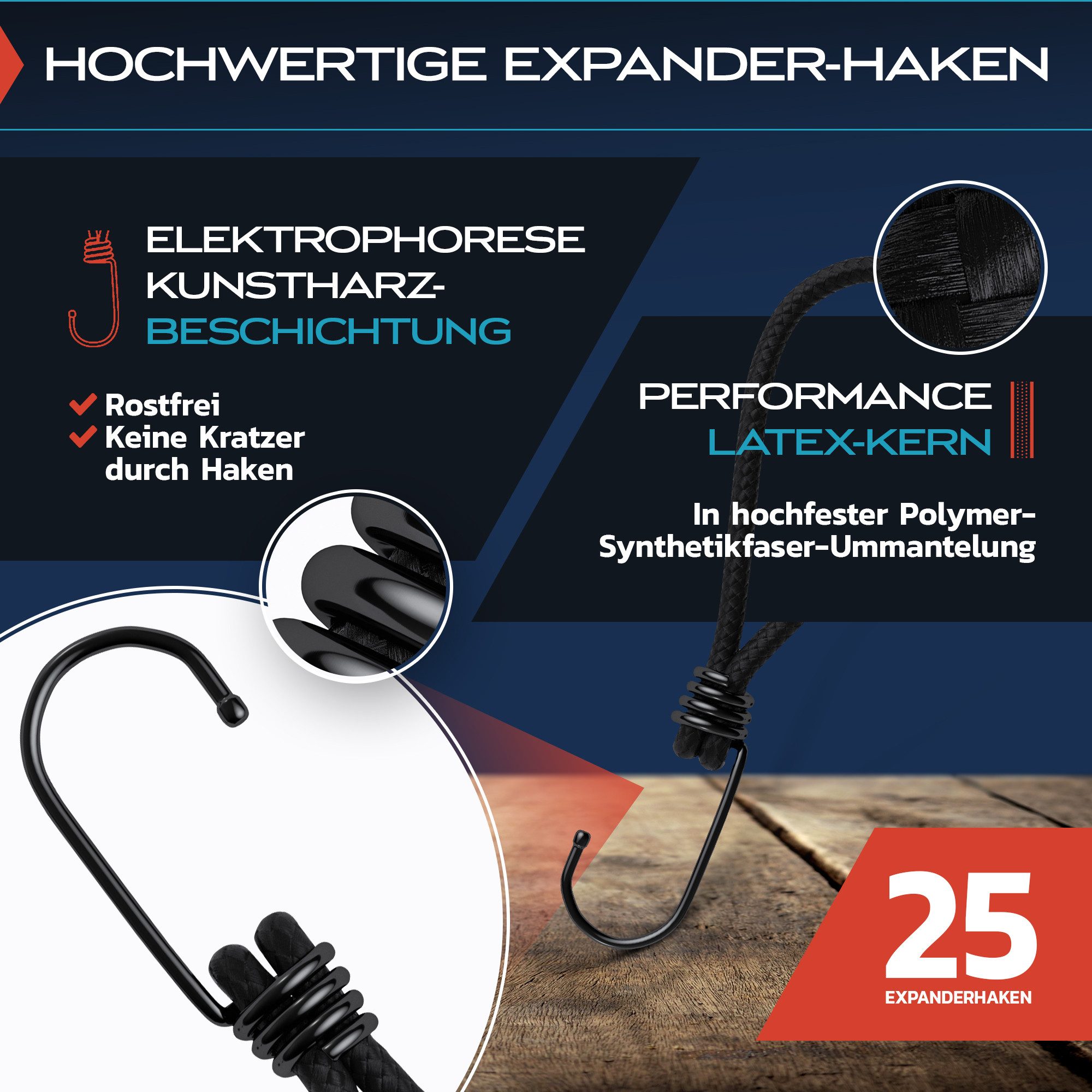 TRIBURG Spanngurt TRIBURG Expander mit Haken [25 Stück] l Spanngummi mit Haken Universal Gummispanner mit Haken für Outdoor und Haushalt