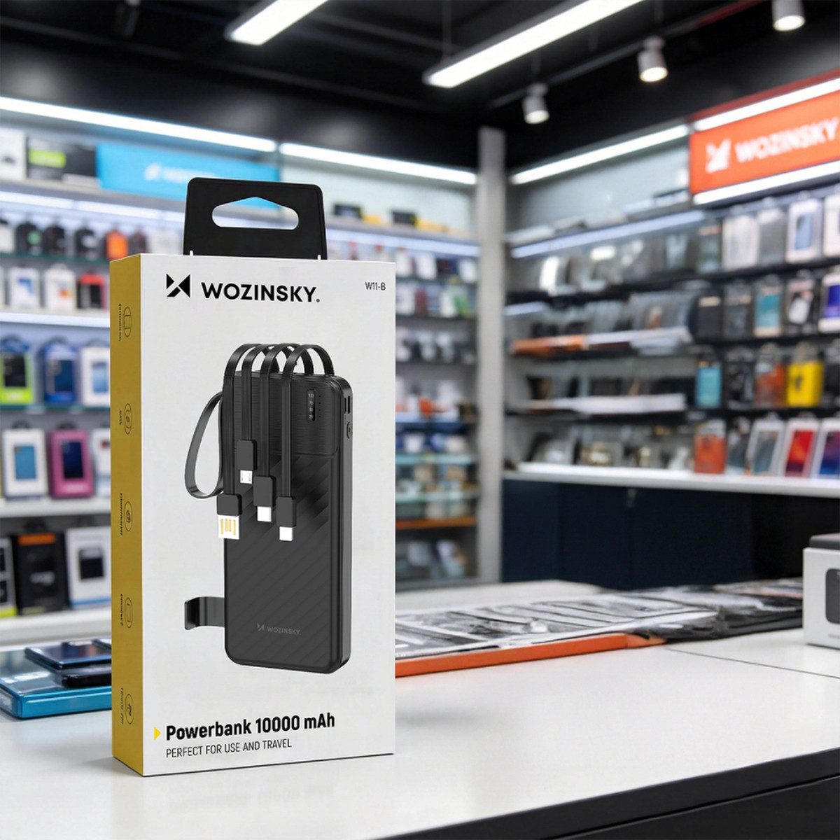 Wozinsky W11 Powerbank 10000 mAh (5 V), Integrierte Kabel, Handyhalterung und LED-Leuchte – Bild 5 von 5